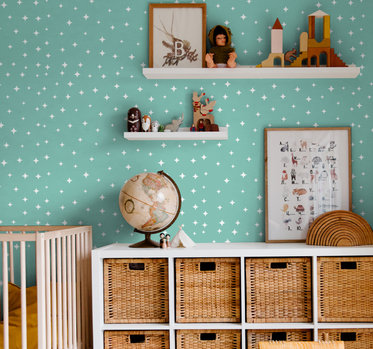 White stars on green background star wallpaper - TenStickers