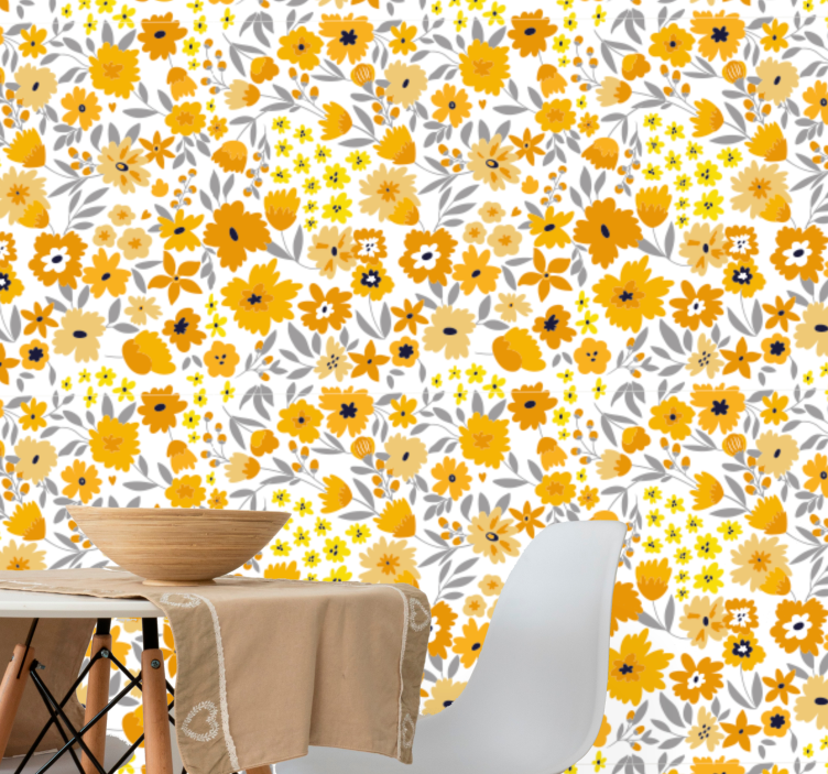 Yellow and orange flowers Nature Wallpaper - TenStickers