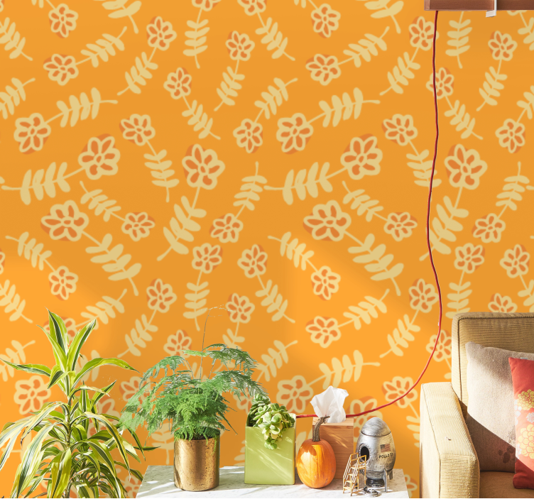 Yellow vibrant sprigs ornamental flower wallpaper - TenStickers