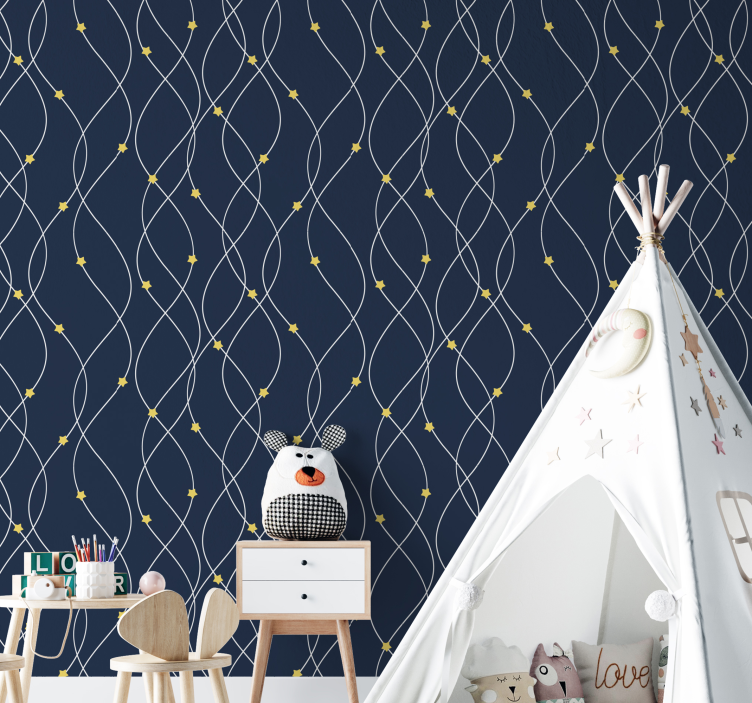Yellow stars on blue background wallpaper - TenStickers