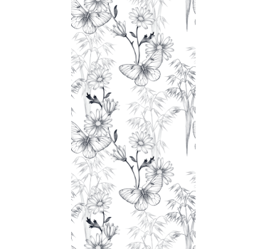 Butterfly wallpaper with black floral pattern - TenStickers