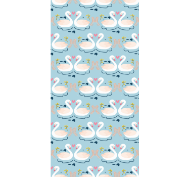 Nature wallpaper swans in love pattern blue - TenStickers