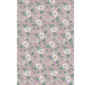 Living room wallpaper 70's pink daisy flowers - TenStickers