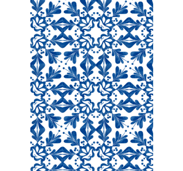 Living room wallpaper blue vintage patterned tiles - TenStickers