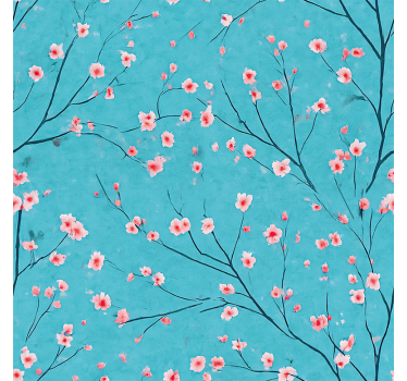 Flower wallpaper teal cherry blossoms - TenStickers