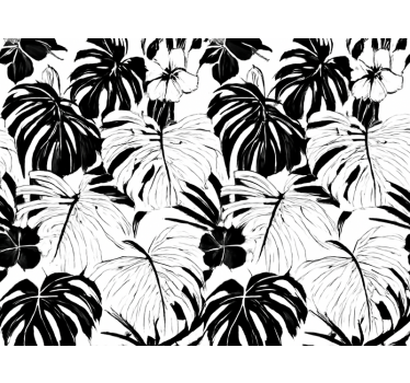 Living room wallpaper black and white palm leaves - TenStickers