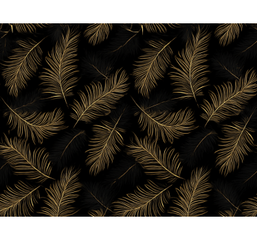 Living room wallpaper black with gold leaf design - TenStickers