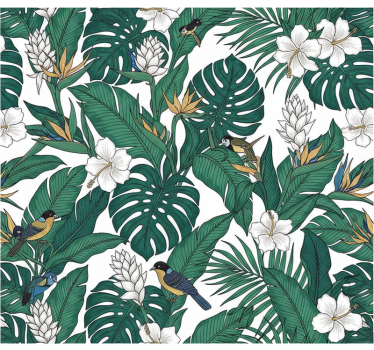 Flower wallpaper jungle petrol green design - TenStickers