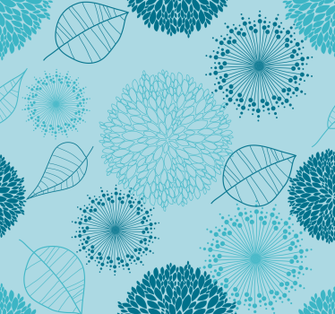 Blue wallpaper with flowers and plants - TenStickers