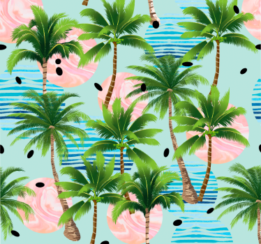 Palm trees and waves Living Room Wallpaper - TenStickers