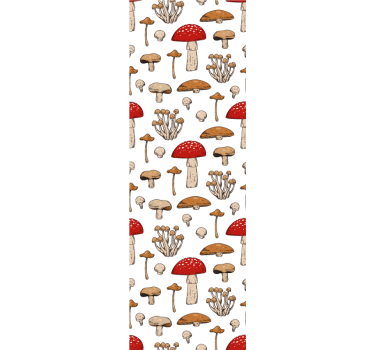 Yellow and red mushrooms and flowers wallpaper - TenStickers