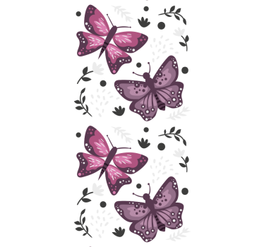 Pink motif with leaves butterfly wallpaper - TenStickers