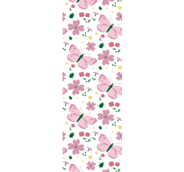 Pink Flowers butterfly wallpaper - TenStickers