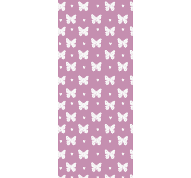 White and pink heart pattern butterfly wallpaper - TenStickers