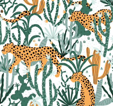 Leopard with jungle pattern wallpaper - TenStickers