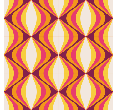 Retro orange wave motif front room wallpaper mural  - TenStickers
