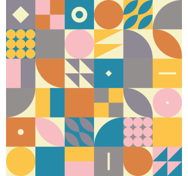 Retro style geometric motif front room wallpaper mural  - TenStickers