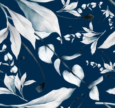 White leaves pattern Navy wallpaper - TenStickers