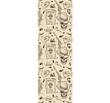 Cowboy wanted skull design vintage wallpaper - TenStickers