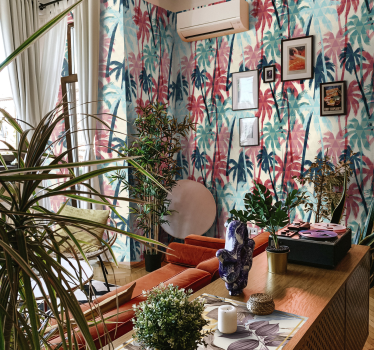 Vibrant palm canopy jungle wallpaper - TenStickers