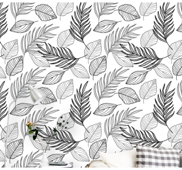 Black and white leaves drawing leaves wallpaper - TenStickers
