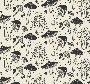 Mushroom pattern on beige background Living room wallpaper - TenStickers