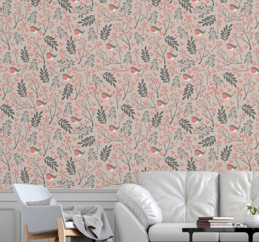 Birds and blooms living room wallpaper - TenStickers
