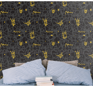 Black and gold graffiti crowns Wallpaper paintings - TenStickers