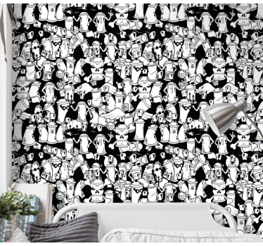 Black and white graffiti cans Wallpaper paintings - TenStickers