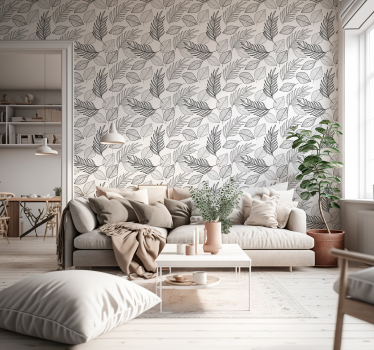Black and white leaves drawing leaves wallpaper - TenStickers