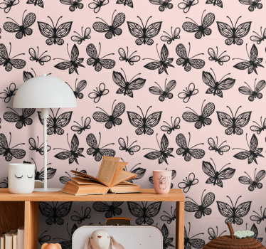 Black and pink pattern butterfly wallpaper - TenStickers