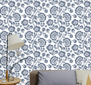 Blue flowers white background Victorian Toilet Wallpaper - TenStickers