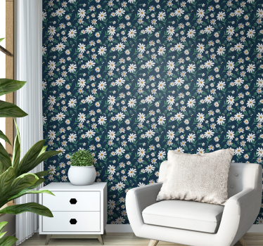 Blue wallpaper with daisy flower - TenStickers