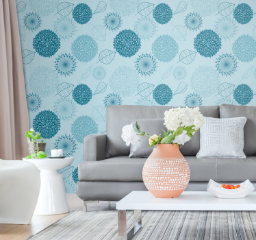 Blue wallpaper with flowers and plants - TenStickers