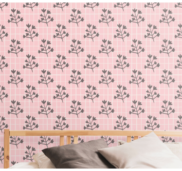 Botanical Grid Pattern leaf wallpaper - TenStickers