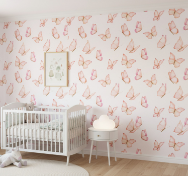Butterfly wallpaper in pink pattern - TenStickers