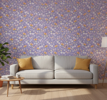 Butterfly wallpaper with purple elegant flowers - TenStickers