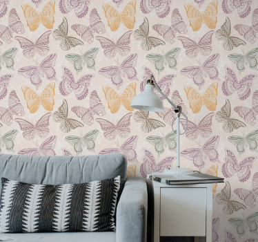 Colored ornamental butterflies Living Room Wallpaper - TenStickers