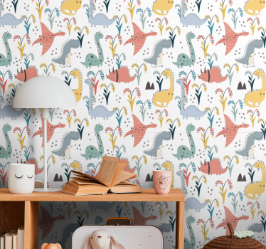 Nordic colorful pattern dinosaurs wallpaper - TenStickers