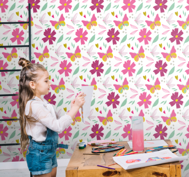 Colorful floral pattern butterfly wallpaper - TenStickers