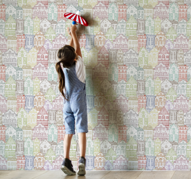 Colorful House Patterns city wallpaper - TenStickers