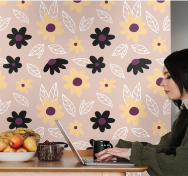 Colorful modern flowers with beige background Nature Wallpaper - TenStickers