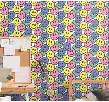 Colorful pastel smiley faces Wallpaper for bedroom - TenStickers