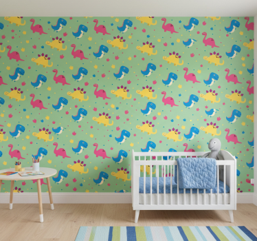 Colorful style dinosaurs wallpaper - TenStickers