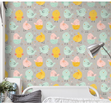 Cute chicken pastel colors lounge wallpaper - TenStickers