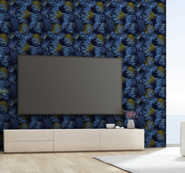 Dark blue banana leaves Nature Wallpaper - TenStickers