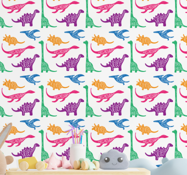 Dinosaur Sketch Pattern dinosaurs wallpaper - TenStickers