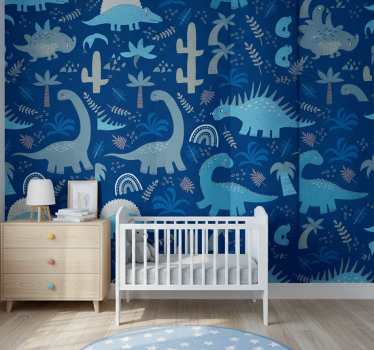 Dinosaurs wallpaper in blue shades - TenStickers