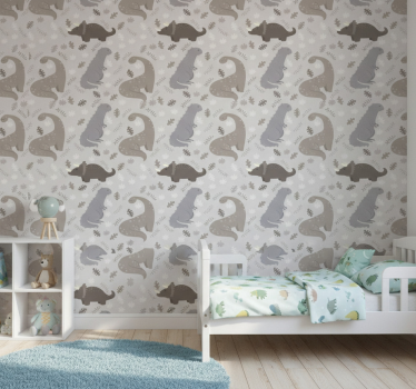 Dinosaurs wallpaper in grey pattern - TenStickers
