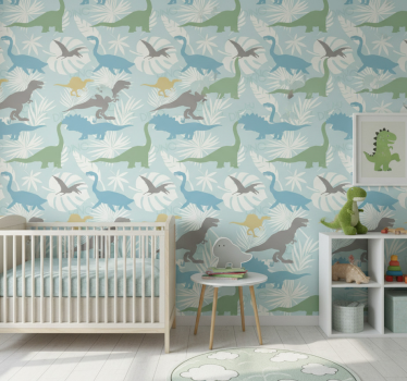 Dinosaurs wallpaper in pastel color pattern - TenStickers